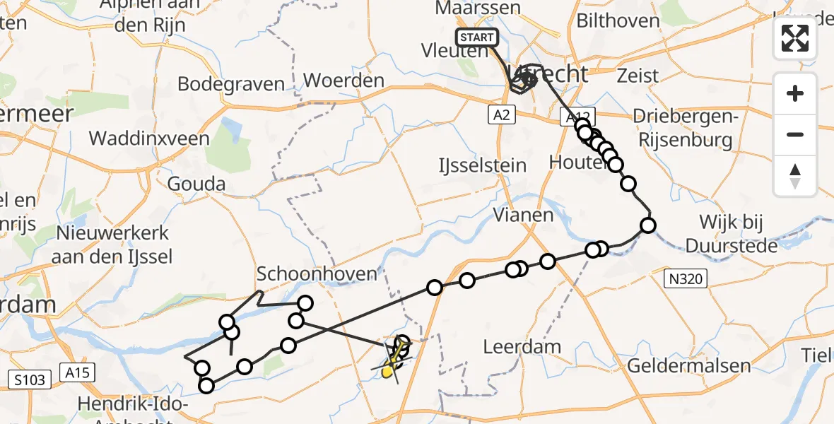 Routekaart van de vlucht: Politieheli naar Noordeloos