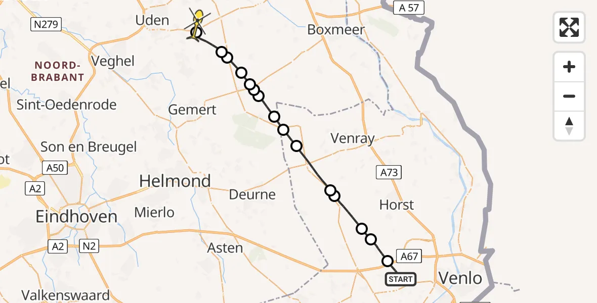 Routekaart van de vlucht: Lifeliner 3 naar Vliegbasis Volkel