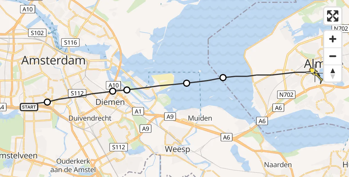 Routekaart van de vlucht: Lifeliner 1 naar Almere