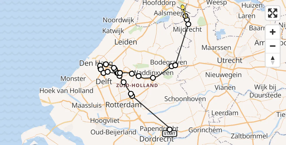 Routekaart van de vlucht: Politieheli naar Amstelveen