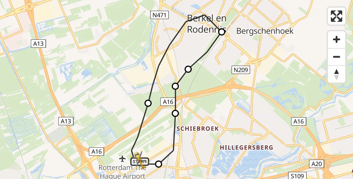 Vluchtroute Traumahelikopter Rotterdam The Hague Airport - Rotterdam The Hague Airport, 23 mei 2023, 11:53