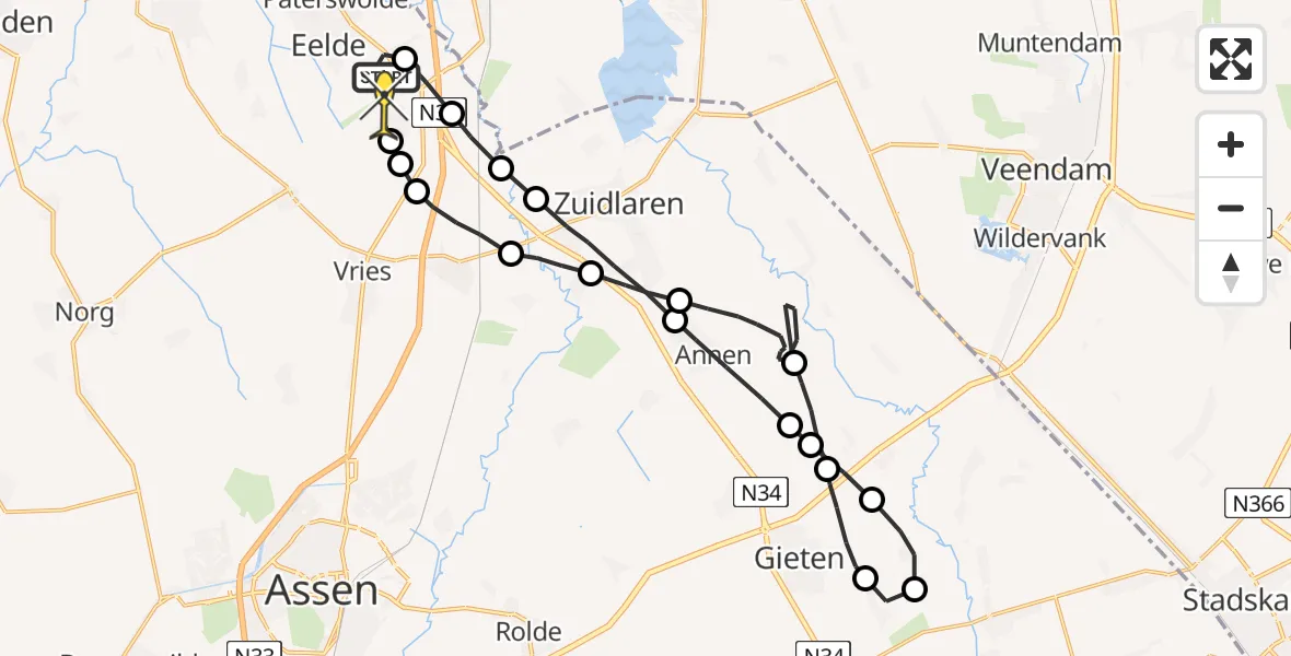 Routekaart van de vlucht: Lifeliner 4 naar Groningen Airport Eelde