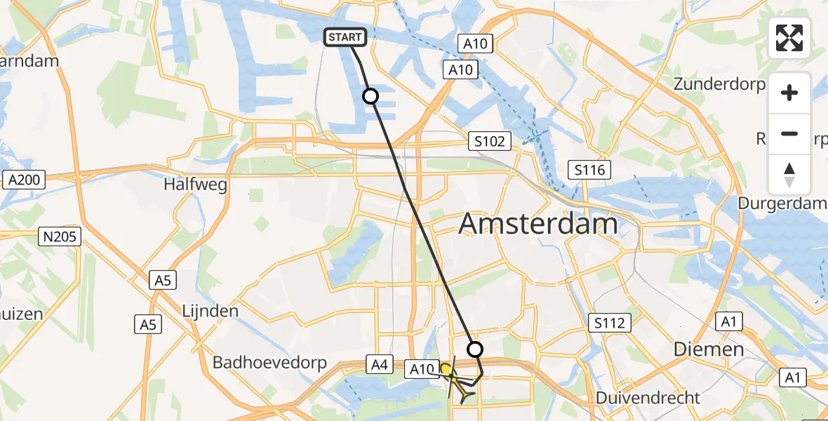 Routekaart van de vlucht: Lifeliner 1 naar VU Medisch Centrum Amsterdam