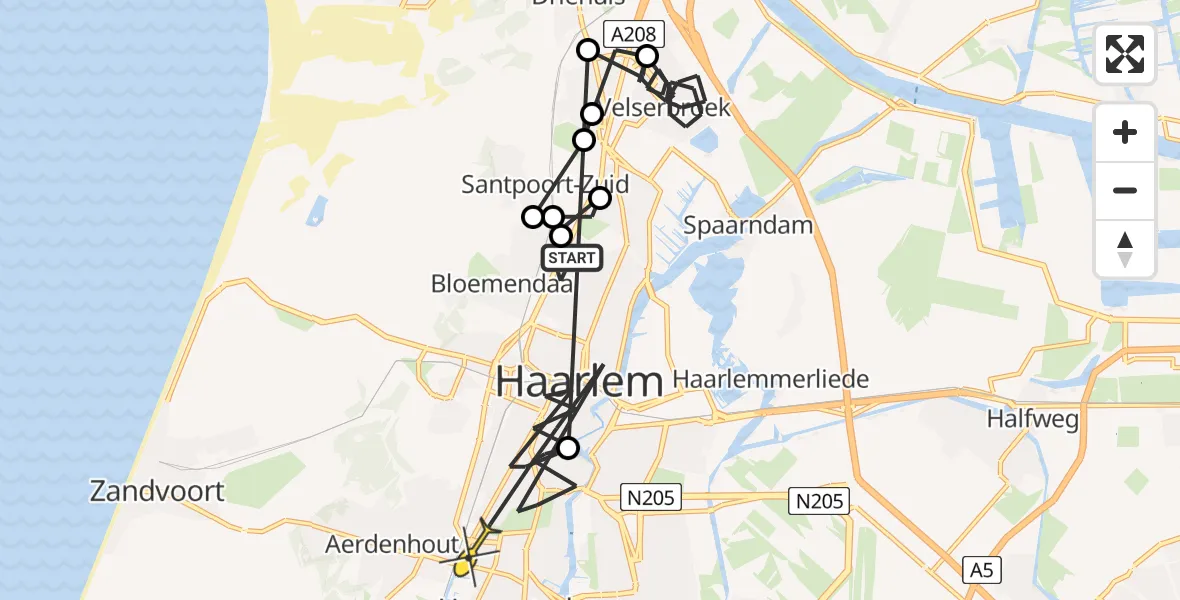 Routekaart van de vlucht: Politieheli naar Haarlem