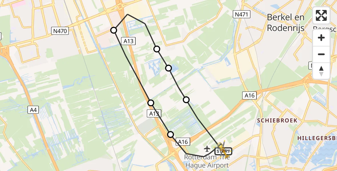 Vluchtroute Traumahelikopter Rotterdam The Hague Airport - Rotterdam The Hague Airport, 23 mei 2023, 15:29