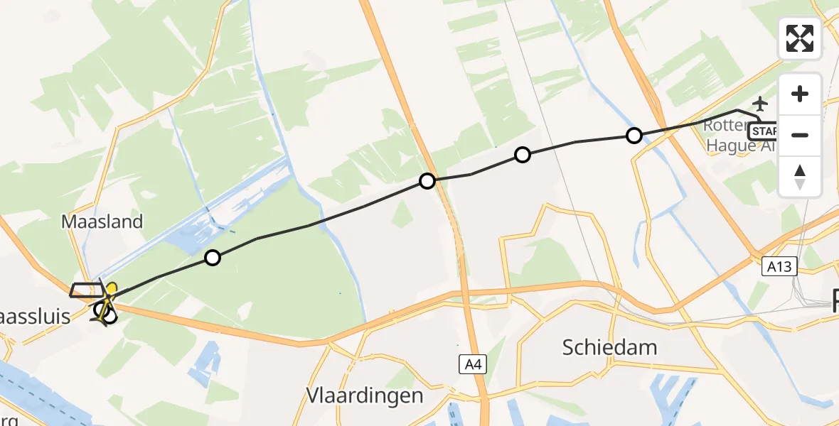 Routekaart van de vlucht: Lifeliner 2 naar Maasland