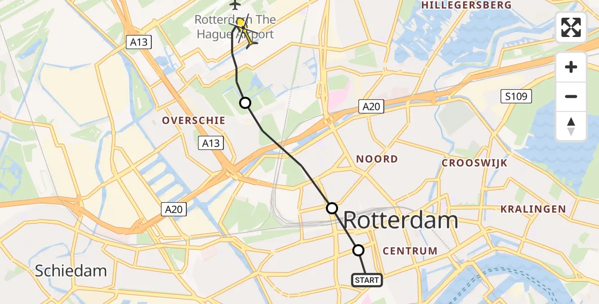 Routekaart van de vlucht: Lifeliner 2 naar Rotterdam The Hague Airport