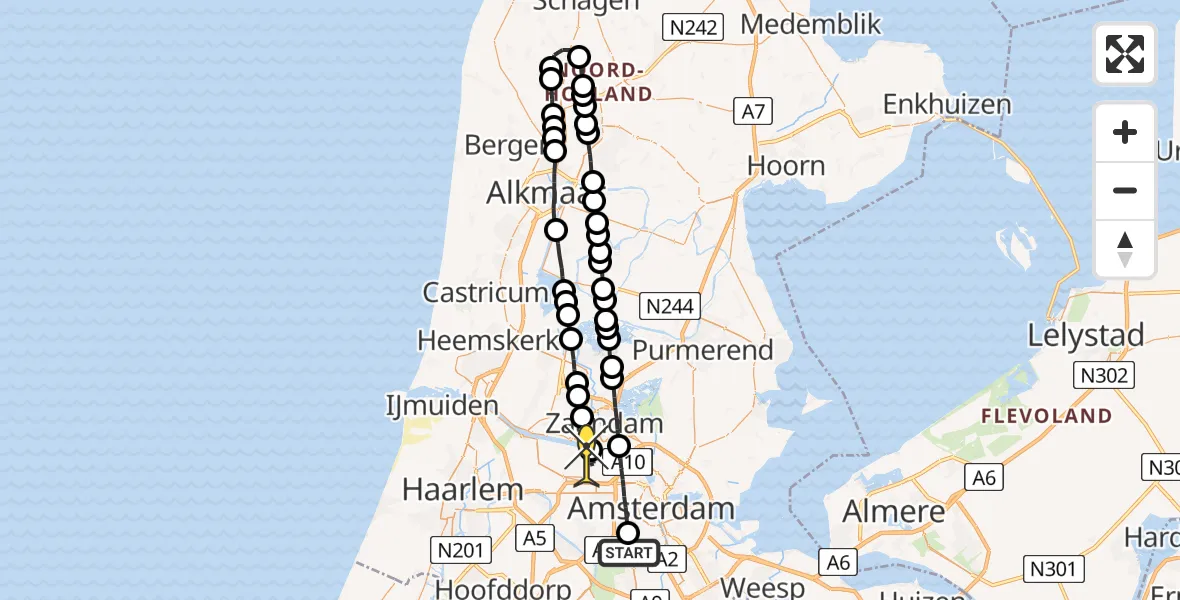 Routekaart van de vlucht: Lifeliner 1 naar Amsterdam Heliport