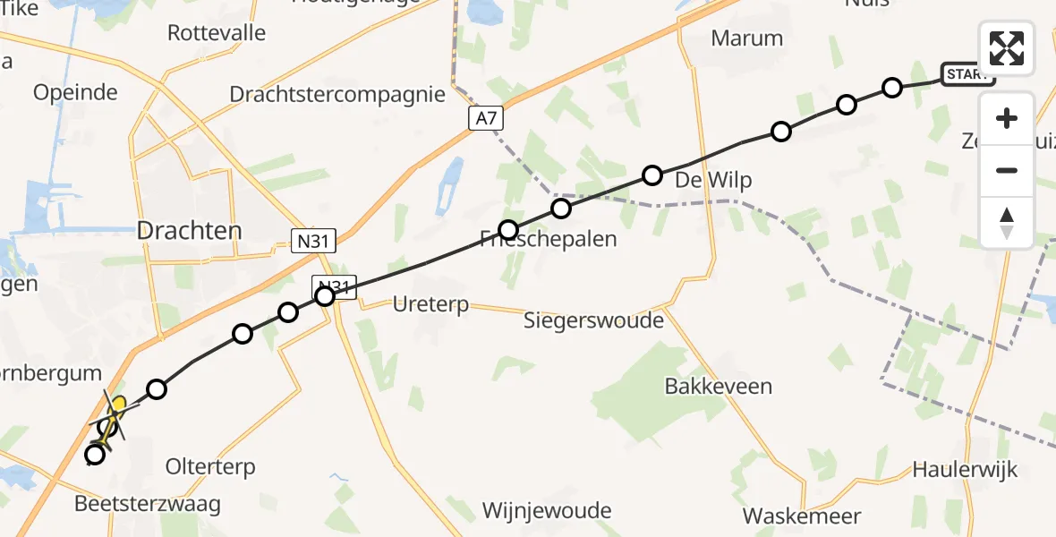 Routekaart van de vlucht: Lifeliner 4 naar Kortehemmen