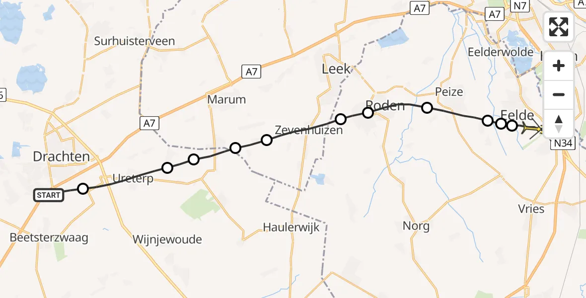 Routekaart van de vlucht: Lifeliner 4 naar Groningen Airport Eelde