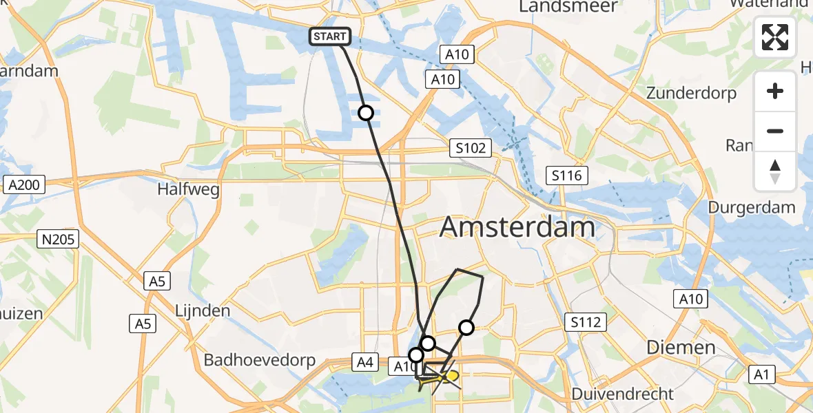 Routekaart van de vlucht: Lifeliner 1 naar VU Medisch Centrum Amsterdam