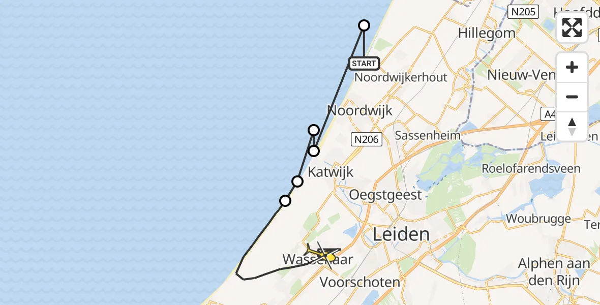 Routekaart van de vlucht: Politieheli naar Wassenaar