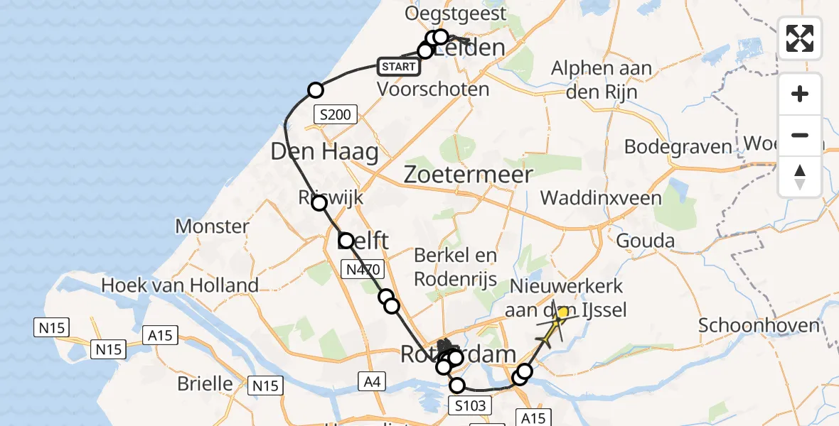 Routekaart van de vlucht: Politieheli naar Capelle aan den IJssel