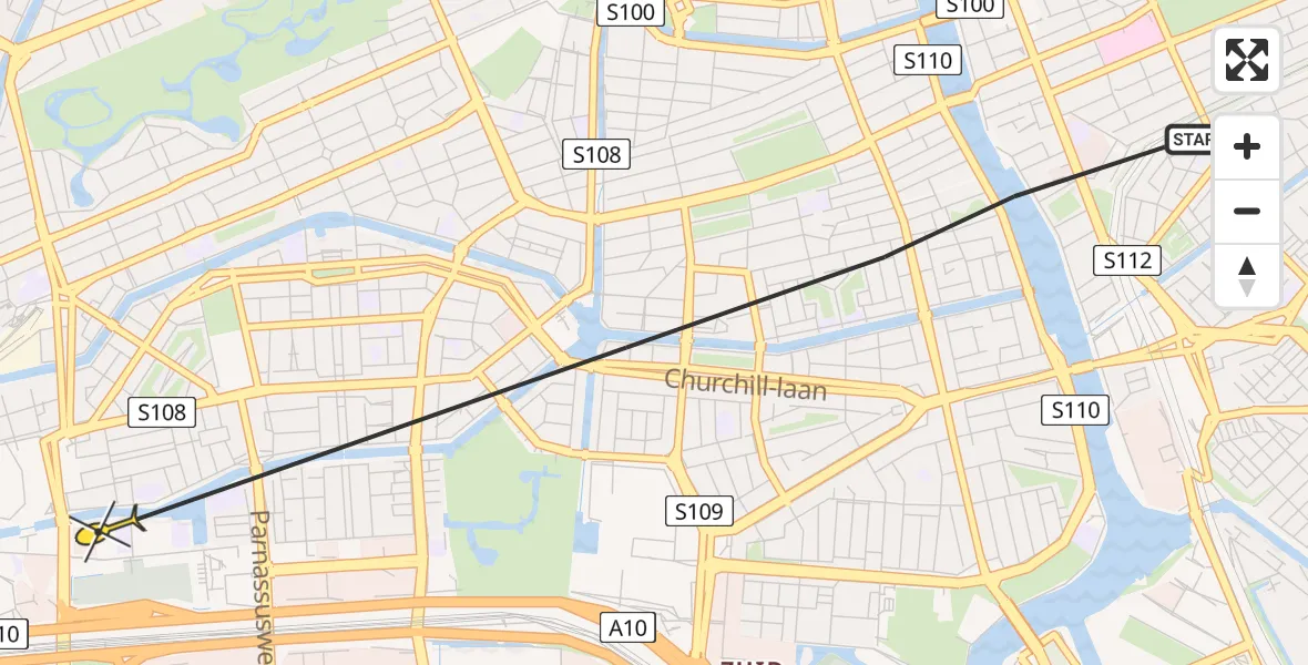 Vluchtroute Politiehelikopter van Amsterdam naar VU Medisch Centrum Amsterdam
