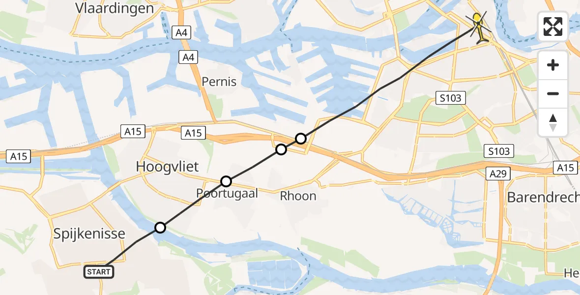 Routekaart van de vlucht: Lifeliner 2 naar Rotterdam