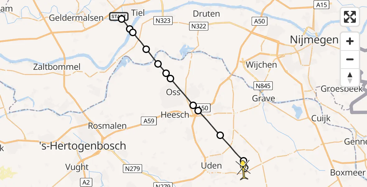 Routekaart van de vlucht: Lifeliner 3 naar Vliegbasis Volkel