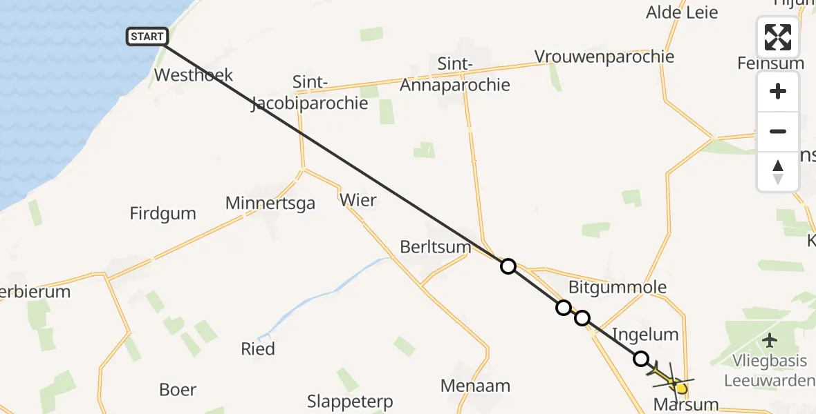 Routekaart van de vlucht: Ambulanceheli naar Marsum