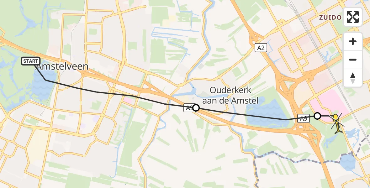 Routekaart van de vlucht: Lifeliner 1 naar Academisch Medisch Centrum (AMC)