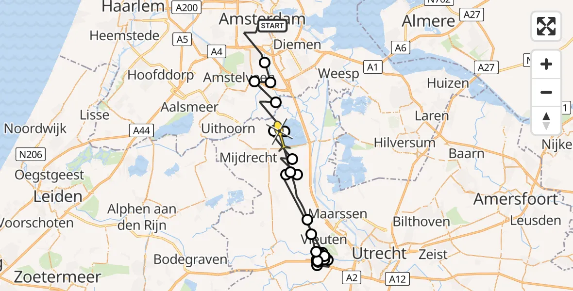 Routekaart van de vlucht: Politieheli naar Vinkeveen