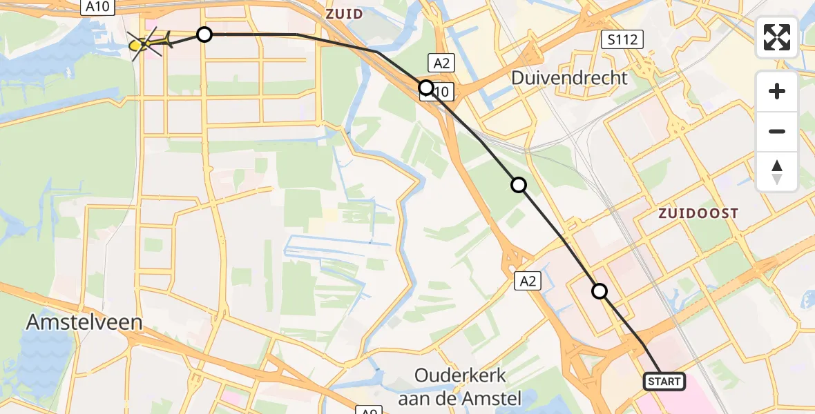 Routekaart van de vlucht: Lifeliner 1 naar VU Medisch Centrum Amsterdam