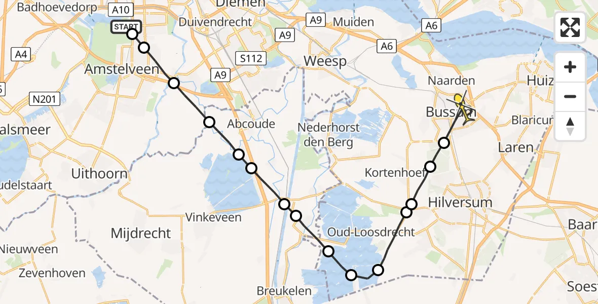 Routekaart van de vlucht: Lifeliner 1 naar Bussum