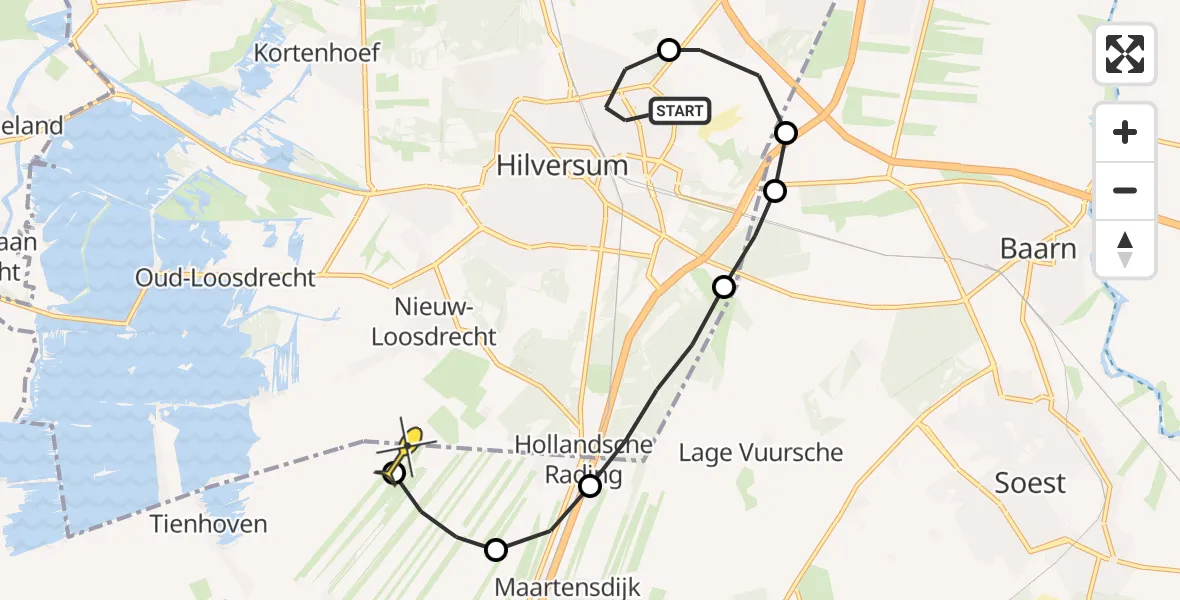 Routekaart van de vlucht: Lifeliner 1 naar Hollandsche Rading