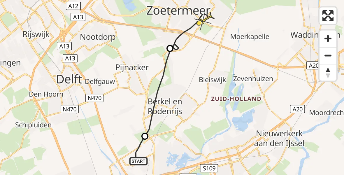 Routekaart van de vlucht: Lifeliner 2 naar Zoetermeer