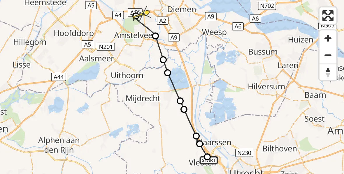 Routekaart van de vlucht: Lifeliner 1 naar VU Medisch Centrum Amsterdam