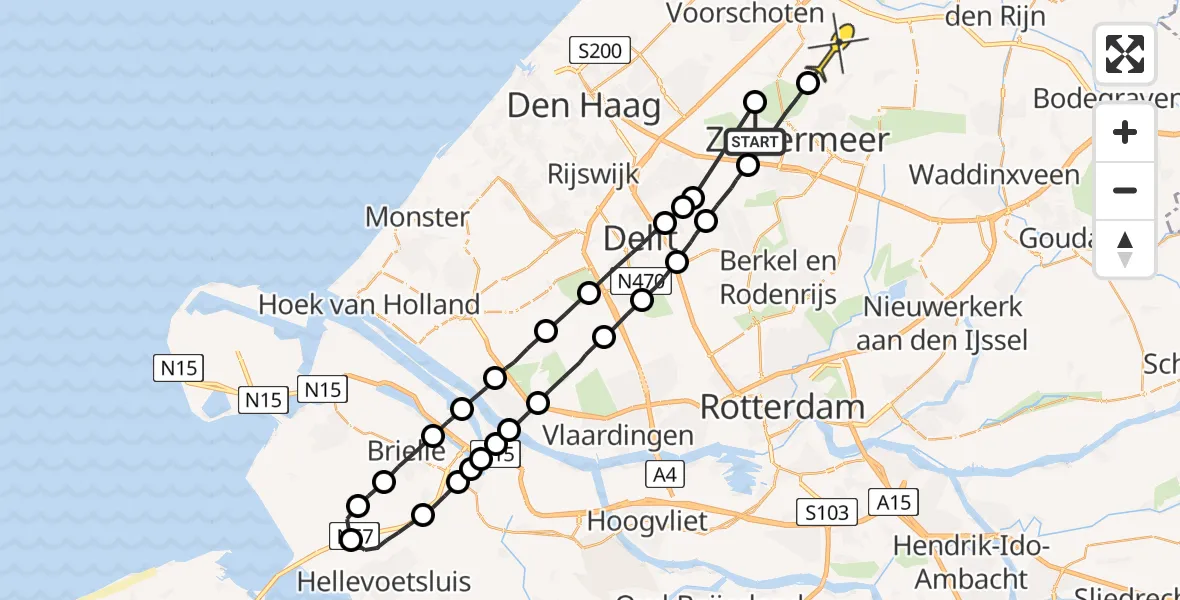 Routekaart van de vlucht: Politiehelikopter naar Zoeterwoude