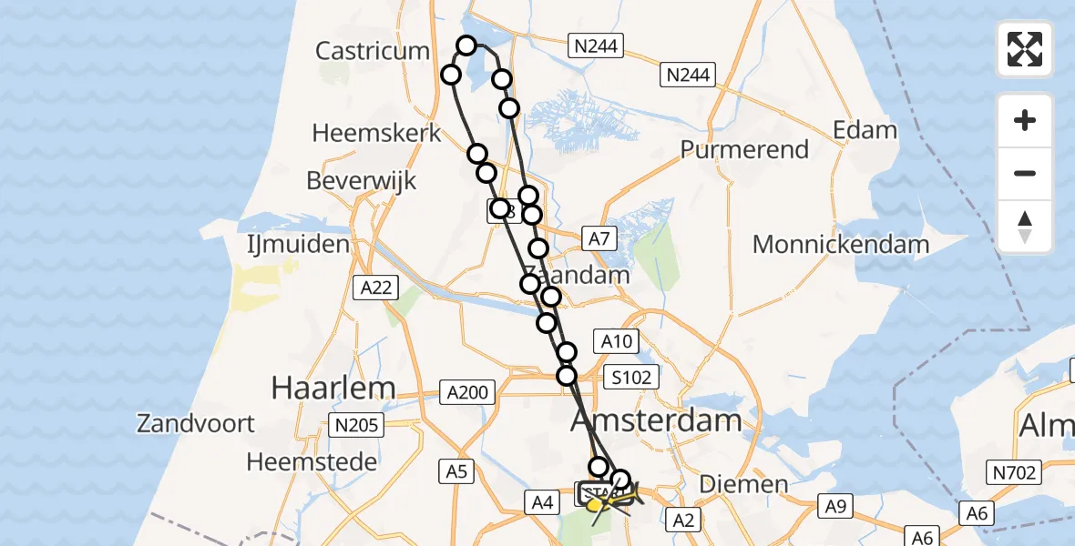 Routekaart van de vlucht: Lifeliner 1 naar VU Medisch Centrum Amsterdam