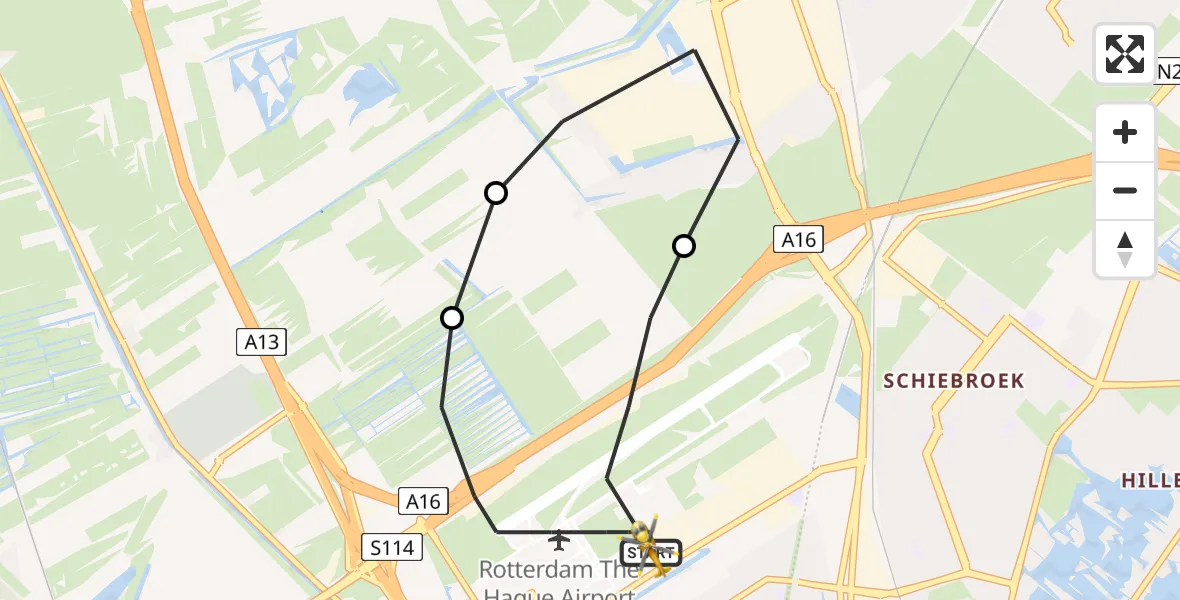 Vluchtroute Traumahelikopter Rotterdam The Hague Airport - Rotterdam The Hague Airport, 24 mei 2023, 03:34