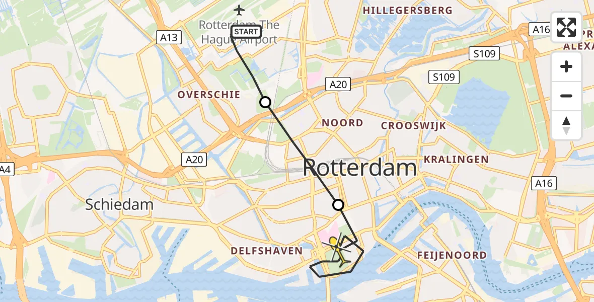 Routekaart van de vlucht: Lifeliner 2 naar Erasmus MC