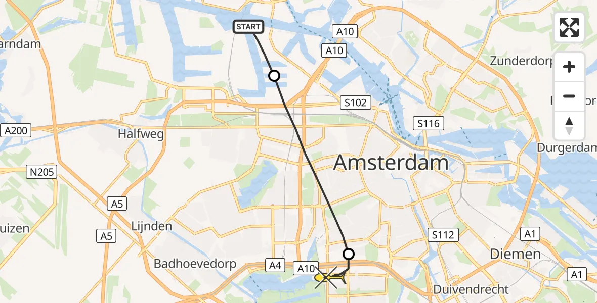 Routekaart van de vlucht: Lifeliner 1 naar VU Medisch Centrum Amsterdam