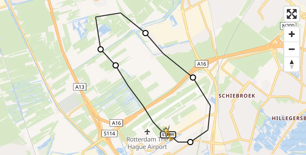 Vluchtroute Traumahelikopter Rotterdam The Hague Airport - Rotterdam The Hague Airport, 24 mei 2023, 06:56