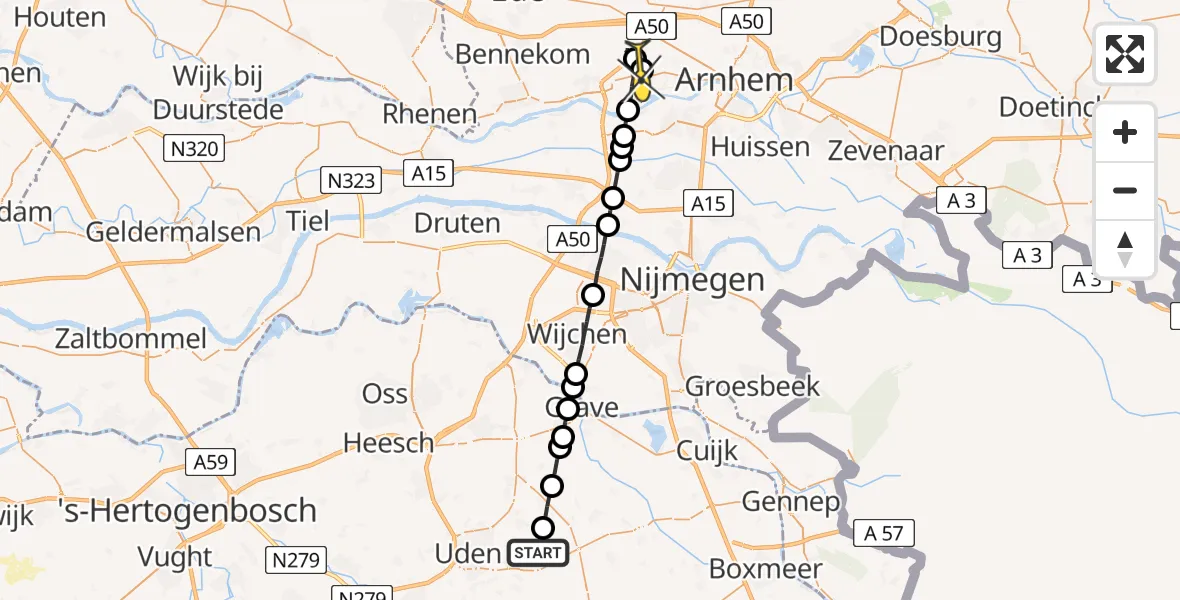 Routekaart van de vlucht: Lifeliner 3 naar Oosterbeek