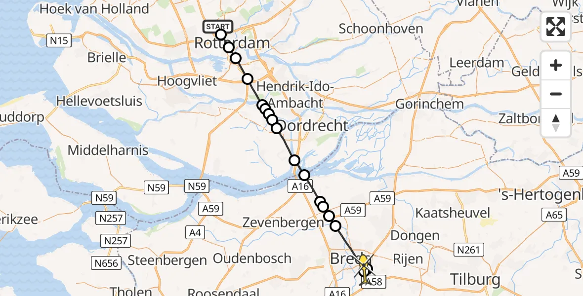 Routekaart van de vlucht: Lifeliner 2 naar Breda