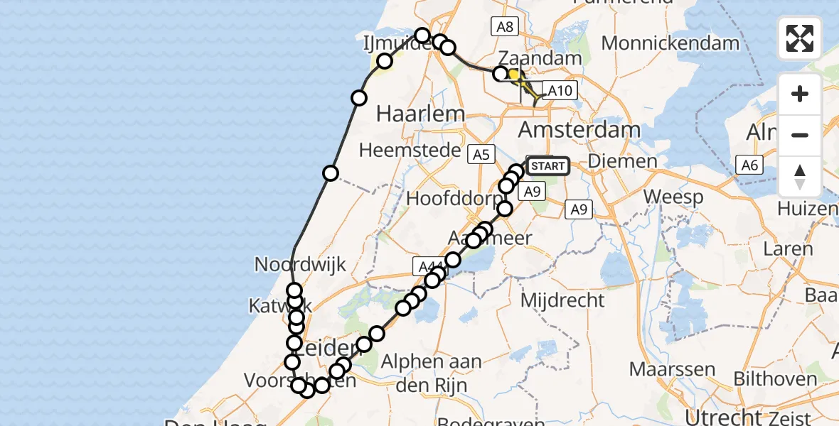 Routekaart van de vlucht: Lifeliner 1 naar Amsterdam Heliport