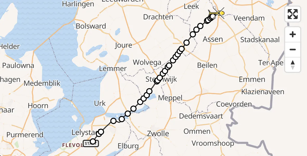 Routekaart van de vlucht: Lifeliner 4 naar Groningen Airport Eelde