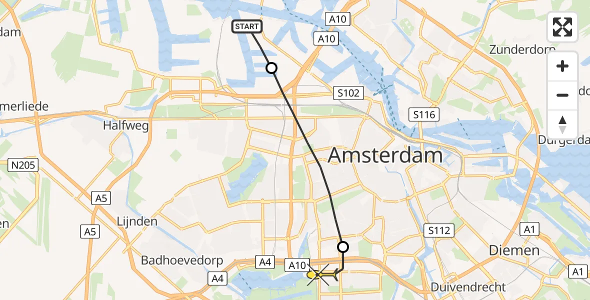 Routekaart van de vlucht: Lifeliner 1 naar VU Medisch Centrum Amsterdam