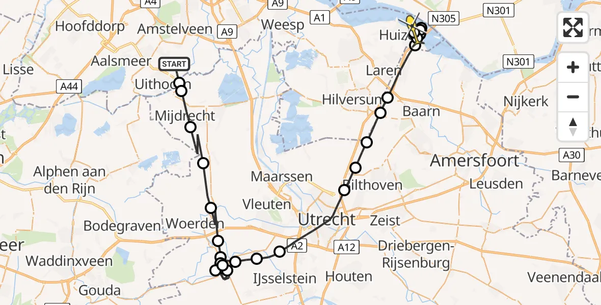 Routekaart van de vlucht: Politiehelikopter naar Huizen