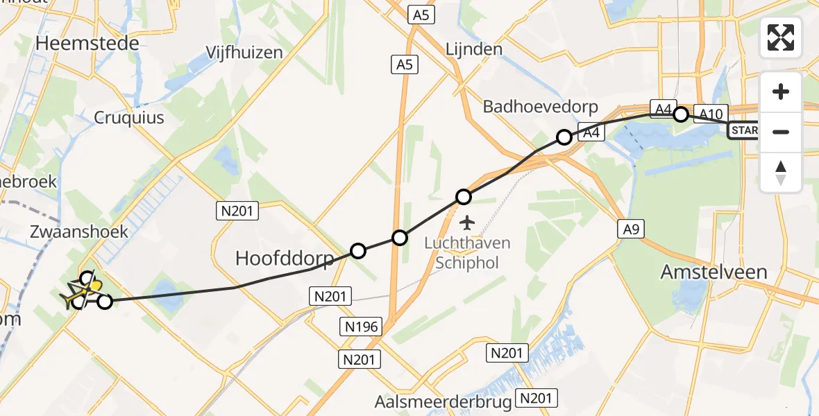 Routekaart van de vlucht: Lifeliner 1 naar Hoofddorp