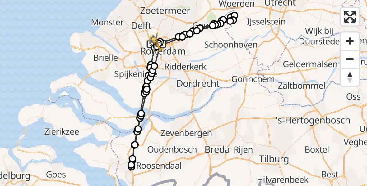 Vluchtroute Traumahelikopter Rotterdam The Hague Airport - Rotterdam The Hague Airport, 24 mei 2023, 10:40