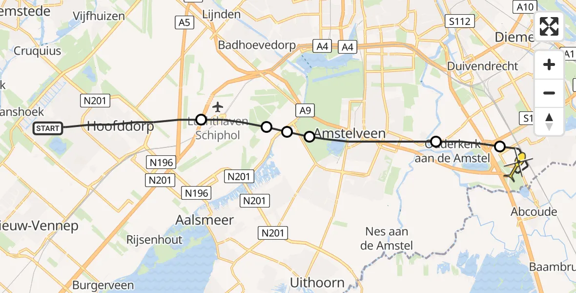 Routekaart van de vlucht: Lifeliner 1 naar Academisch Medisch Centrum (AMC)