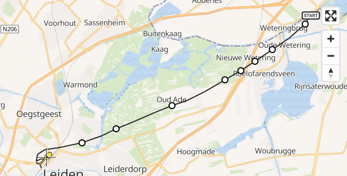 Routekaart van de vlucht: Lifeliner 3 naar Leiden