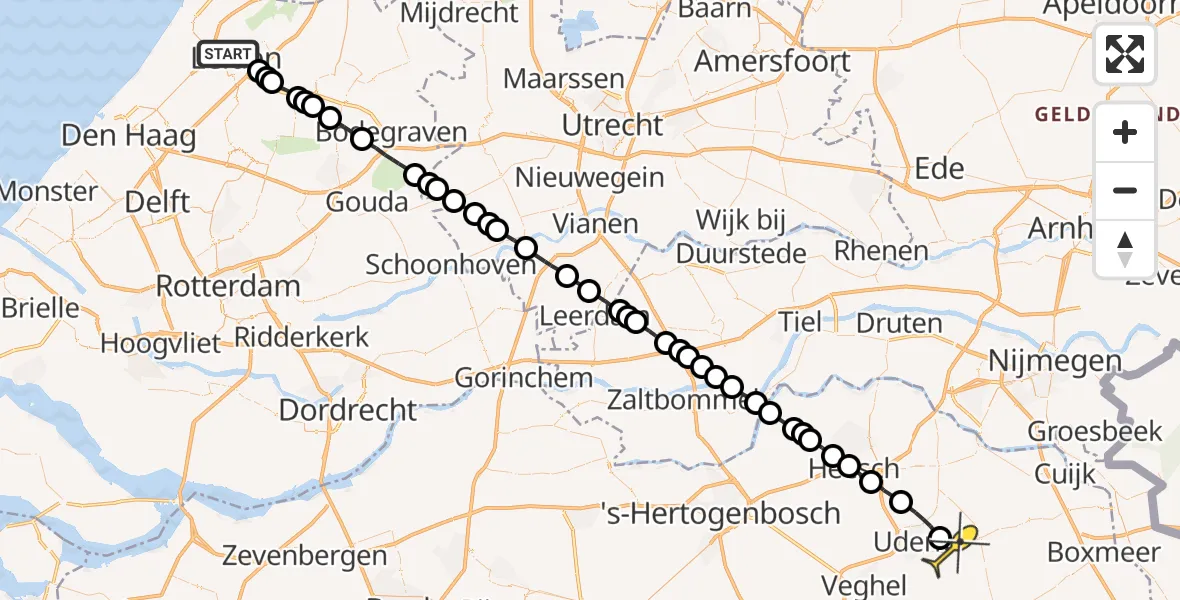 Routekaart van de vlucht: Lifeliner 3 naar Vliegbasis Volkel