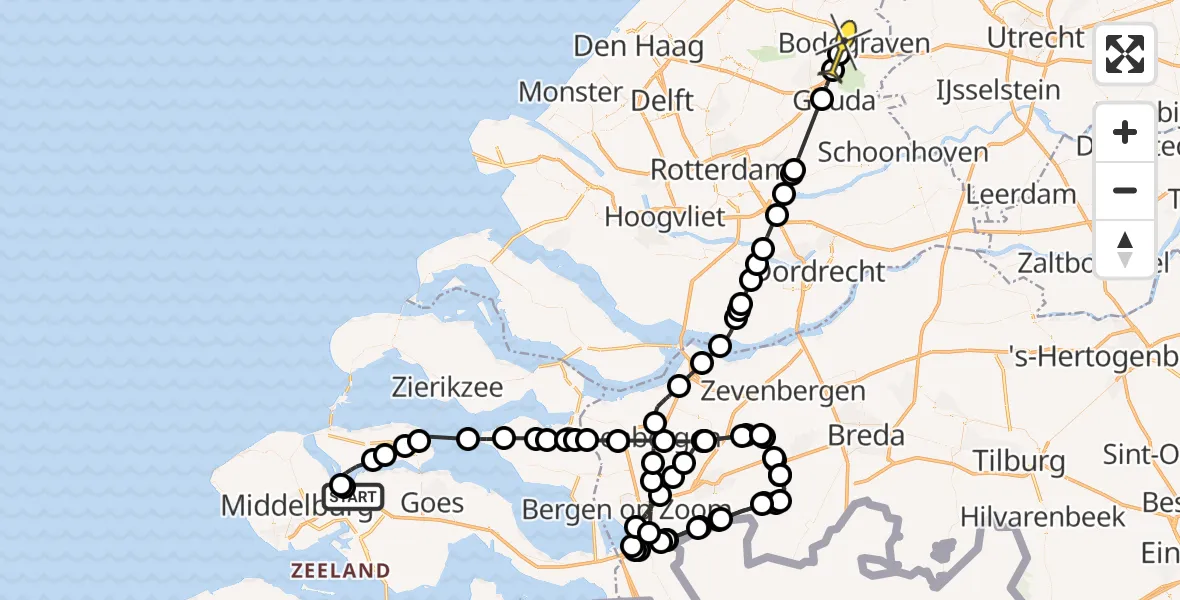 Routekaart van de vlucht: Politiehelikopter naar Bodegraven