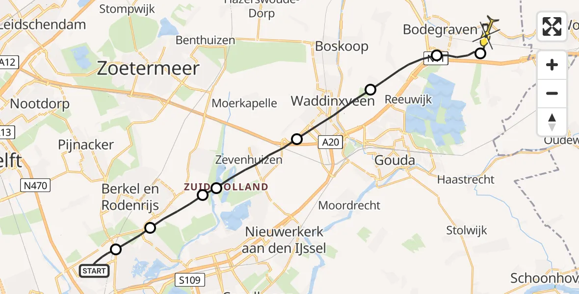 Routekaart van de vlucht: Lifeliner 2 naar Nieuwerbrug aan den Rijn