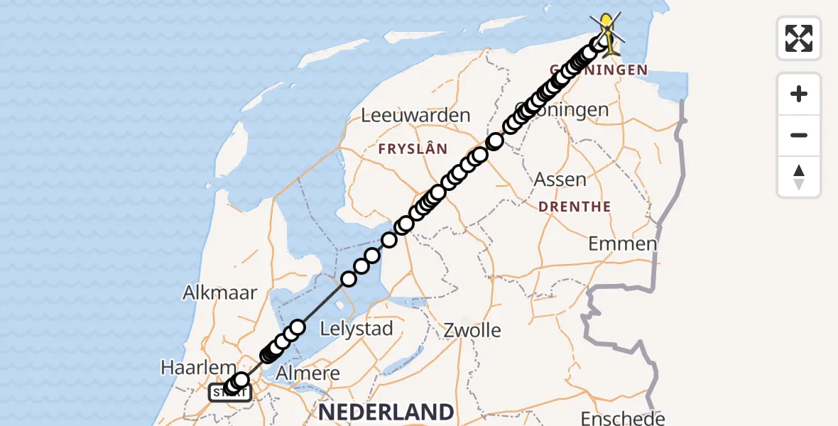 Routekaart van de vlucht: Politiehelikopter naar Eemshaven