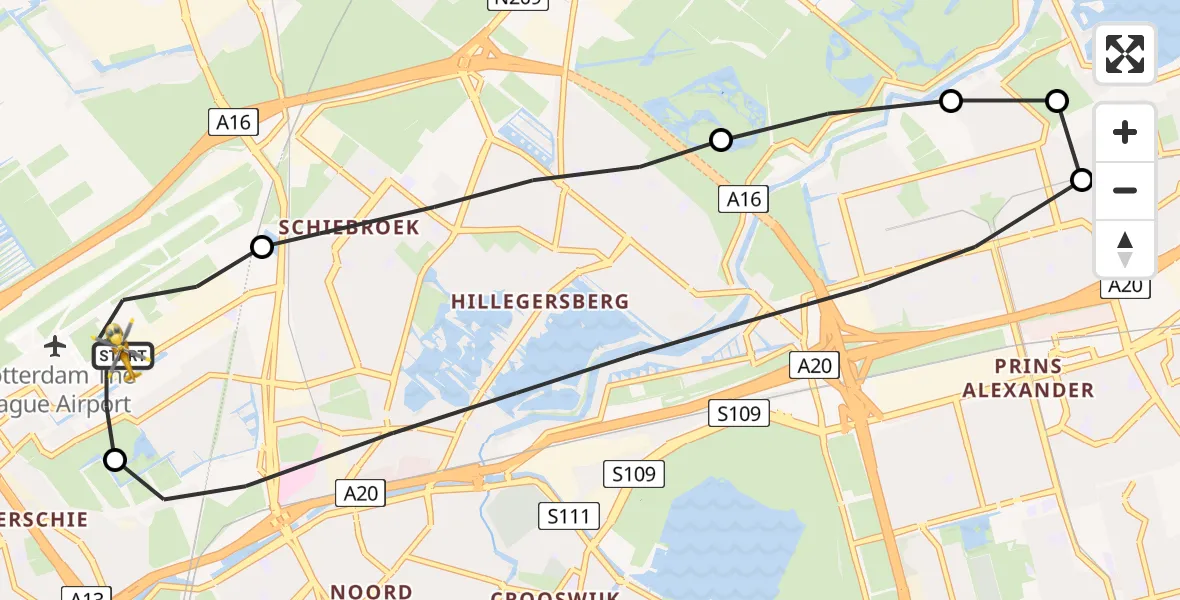 Vluchtroute Traumahelikopter Rotterdam The Hague Airport - Rotterdam The Hague Airport, 24 mei 2023, 15:02