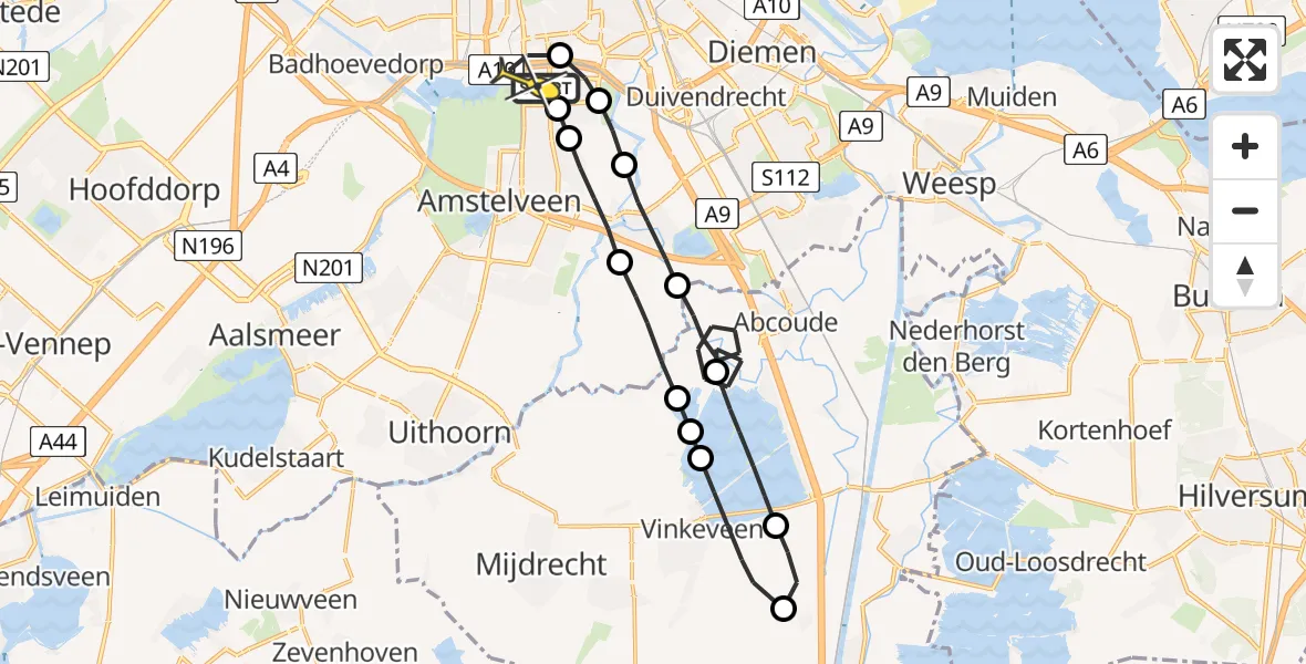 Routekaart van de vlucht: Lifeliner 1 naar VU Medisch Centrum Amsterdam